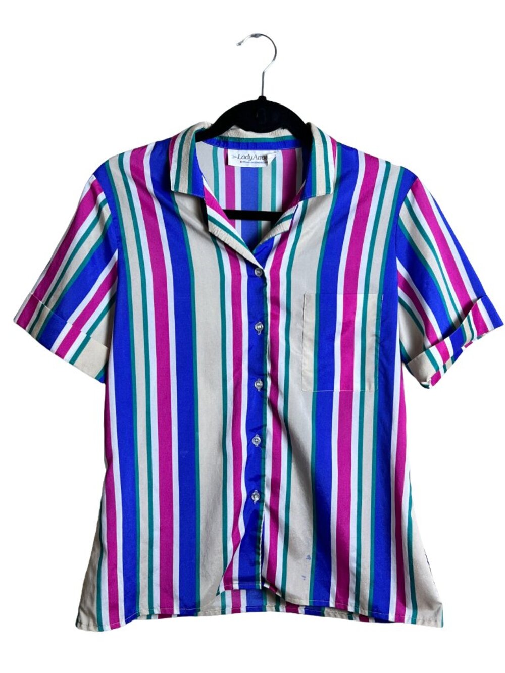Lady Arrow Vintage Striped Button Up Shirt 80s Colorful‎ Streetwear